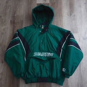 90s Starter Big Logo Green Hooded Puffer Jacket